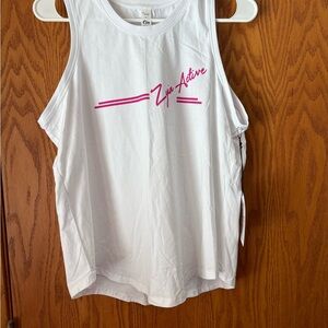 ZYIA White Tank Top with Pink Logo